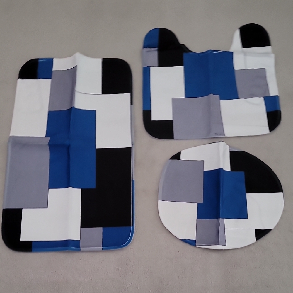 Geometric Blue and Black Bathroom Mat Set